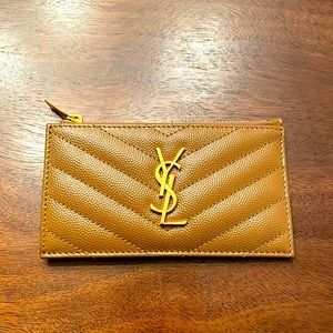 Saint Laurent Brown and Gold Zipper Cardholder